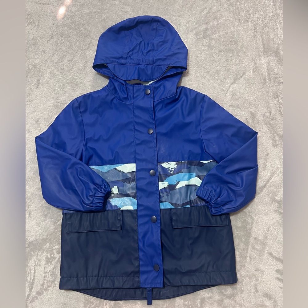 Little kid Blue Cat&Jack hooded zipper and button down Raincoat Jacket (XS)